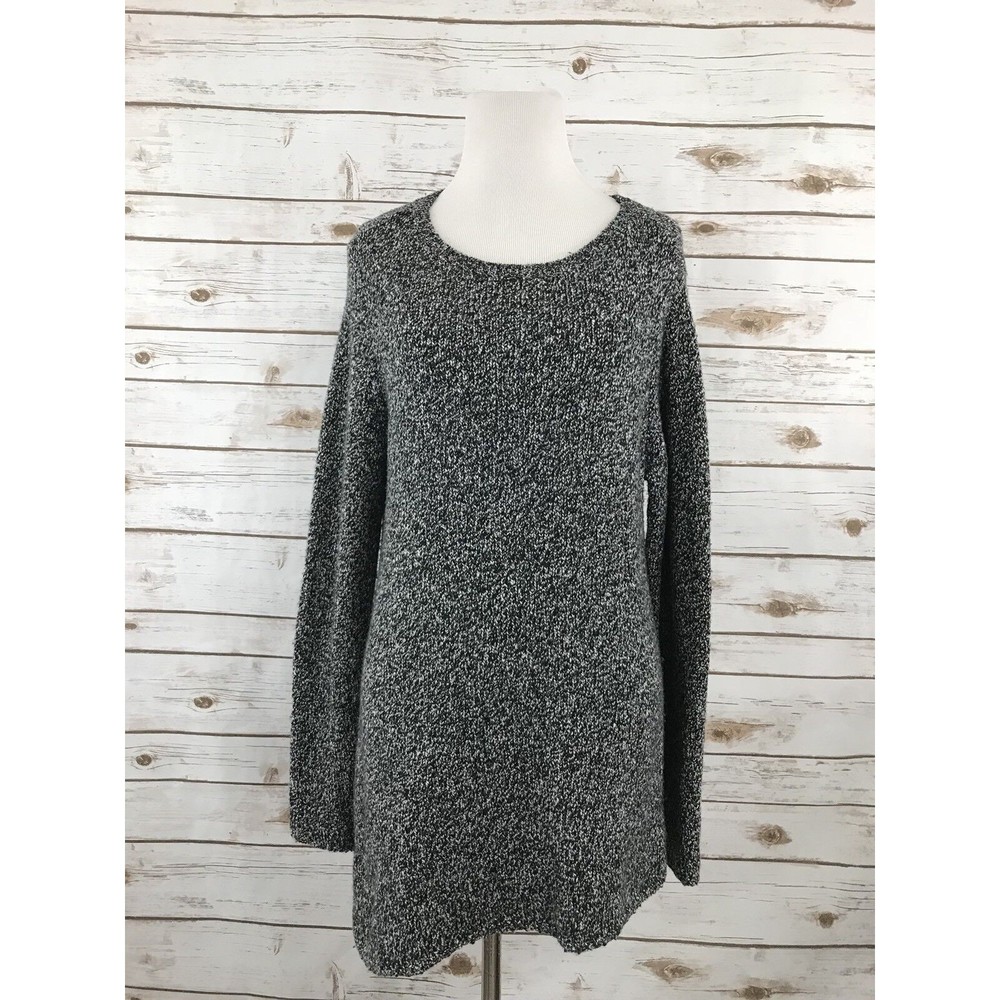 J. Jill Asymmetrical Hem Sweater Marled Black Gray Knit Wool XS Oversized - Picture 1 of 8